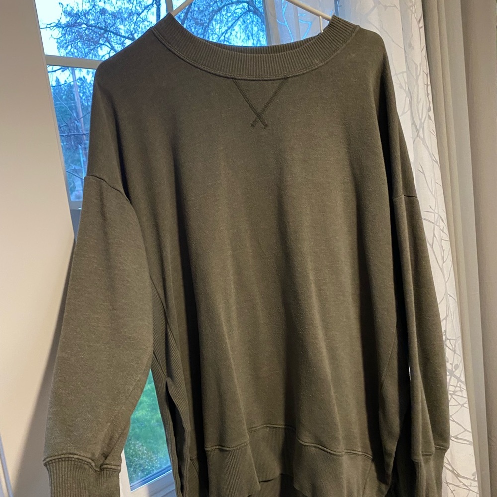 Oversized Olive Sweatshirt, with side slits